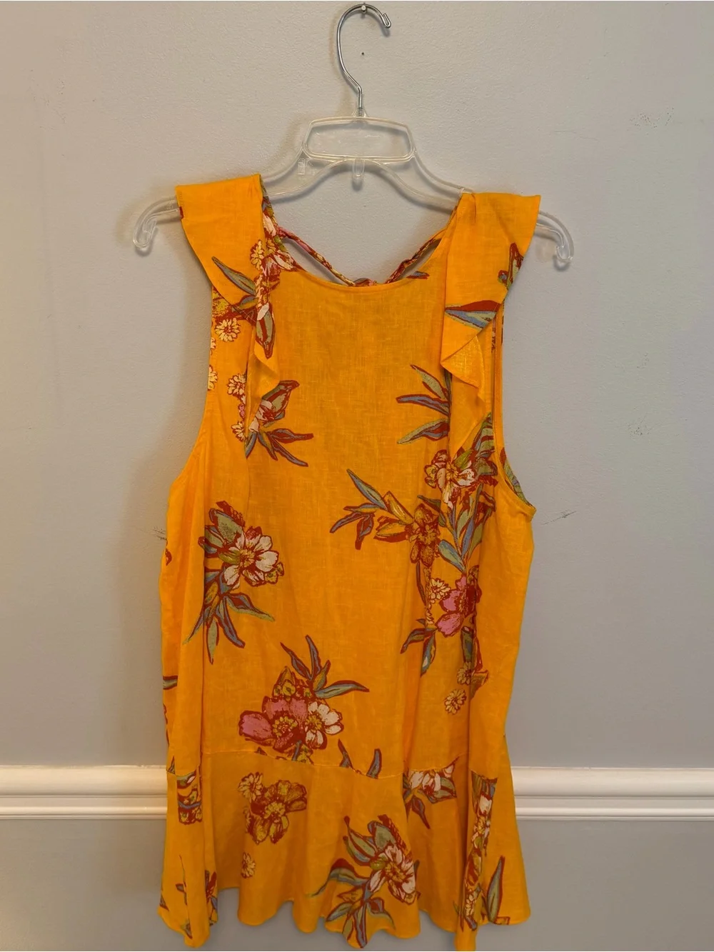 Free People Bright Yellow Floral Ruffle-Hem Mini Dress